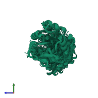 PDB entry 2msn coloured by chain, ensemble of 20 models, side view.