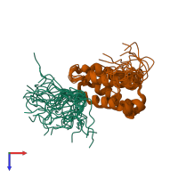 PDB entry 2msr coloured by chain, ensemble of 20 models, top view.