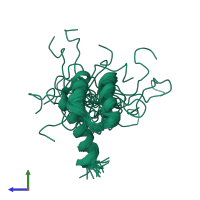 PDB entry 2msy coloured by chain, ensemble of 20 models, side view.