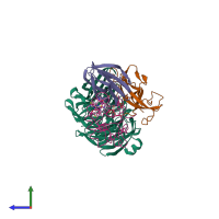 PDB entry 2mta coloured by chain, side view.
