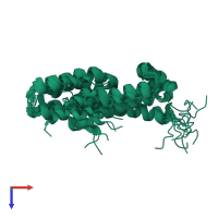 PDB entry 2mtd coloured by chain, ensemble of 10 models, top view.