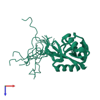 PDB entry 2mti coloured by chain, ensemble of 10 models, top view.