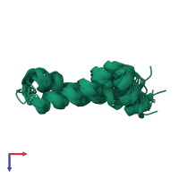 PDB entry 2mts coloured by chain, ensemble of 10 models, top view.