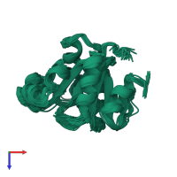 PDB entry 2mu1 coloured by chain, ensemble of 20 models, top view.