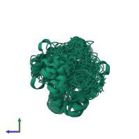 PDB entry 2mu3 coloured by chain, ensemble of 20 models, side view.