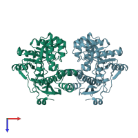 PDB entry 2muc coloured by chain, top view.