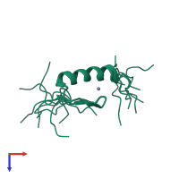 PDB entry 2muq coloured by chain, ensemble of 10 models, top view.