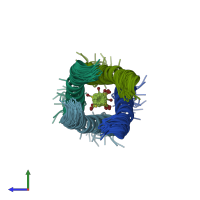 PDB entry 2muv coloured by chain, ensemble of 20 models, side view.