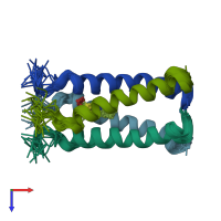 PDB entry 2muv coloured by chain, ensemble of 20 models, top view.