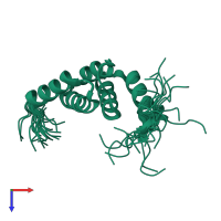PDB entry 2mv3 coloured by chain, ensemble of 23 models, top view.