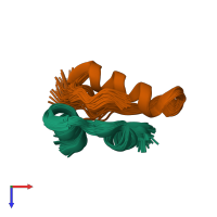 PDB entry 2mvc coloured by chain, ensemble of 50 models, top view.