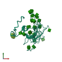 PDB entry 2mvi coloured by chain, ensemble of 20 models, front view.