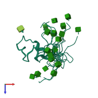 PDB entry 2mvi coloured by chain, ensemble of 20 models, top view.