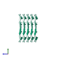 Amyloid-beta protein 40 in PDB entry 2mvx, assembly 1, side view.