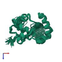 PDB entry 2mwi coloured by chain, ensemble of 65 models, top view.