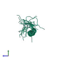 PDB entry 2mwt coloured by chain, ensemble of 20 models, side view.