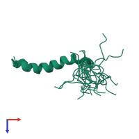 PDB entry 2mwt coloured by chain, ensemble of 20 models, top view.