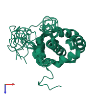 PDB entry 2mx7 coloured by chain, ensemble of 10 models, top view.