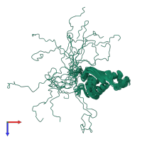 PDB entry 2mxc coloured by chain, ensemble of 20 models, top view.