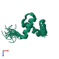 PDB entry 2mxd coloured by chain, ensemble of 20 models, top view.