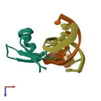 PDB entry 2mxf coloured by chain, ensemble of 20 models, top view.