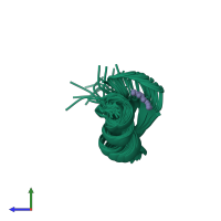 PDB entry 2mxp coloured by chain, ensemble of 20 models, side view.