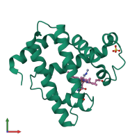 PDB entry 2mye coloured by chain, front view.