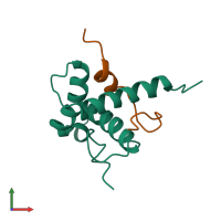 Hetero dimeric assembly 1 of PDB entry 2mzd coloured by chemically distinct molecules, front view.