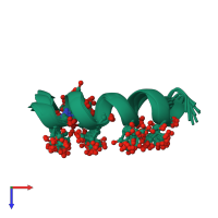 PDB entry 2mzm coloured by chain, ensemble of 10 models, top view.
