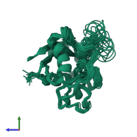 PDB entry 2mzu coloured by chain, ensemble of 20 models, side view.