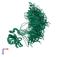 PDB entry 2mzv coloured by chain, ensemble of 20 models, top view.