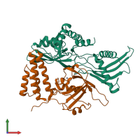 PDB entry 2mzw coloured by chain, front view.