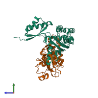 PDB entry 2mzw coloured by chain, side view.