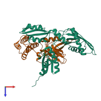 PDB entry 2mzw coloured by chain, top view.