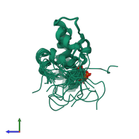 PDB entry 2n04 coloured by chain, ensemble of 20 models, side view.