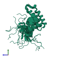 PDB entry 2n05 coloured by chain, ensemble of 20 models, side view.