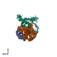 PDB entry 2n13 coloured by chain, ensemble of 20 models, side view.