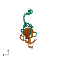 PDB entry 2n1a coloured by chain, ensemble of 6 models, side view.