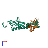 PDB entry 2n1a coloured by chain, ensemble of 6 models, top view.