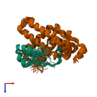 PDB entry 2n1d coloured by chain, ensemble of 20 models, top view.
