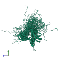 PDB entry 2n1i coloured by chain, ensemble of 20 models, side view.