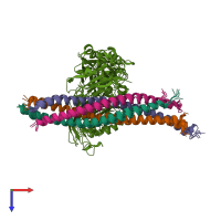 PDB entry 2n1t coloured by chain, ensemble of 5 models, top view.