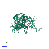 PDB entry 2n1w coloured by chain, ensemble of 20 models, side view.