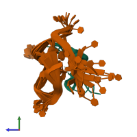 PDB entry 2n21 coloured by chain, ensemble of 10 models, side view.