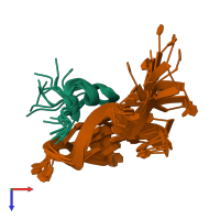 PDB entry 2n21 coloured by chain, ensemble of 10 models, top view.