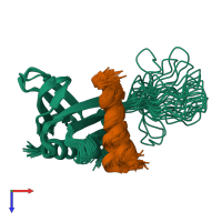 PDB entry 2n23 coloured by chain, ensemble of 20 models, top view.