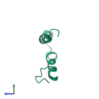 PDB entry 2n29 coloured by chain, side view.