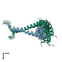 PDB entry 2n2a coloured by chain, ensemble of 10 models, top view.