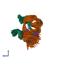 PDB entry 2n2w coloured by chain, ensemble of 30 models, side view.