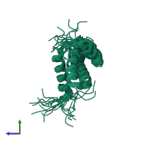 PDB entry 2n39 coloured by chain, ensemble of 20 models, side view.